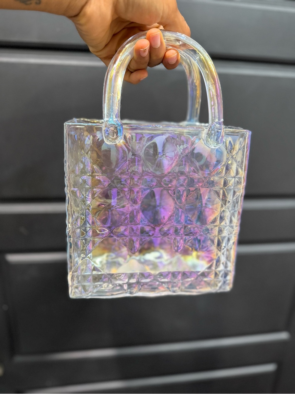 Cupcakes & Cashmere Iridescent Clear Lady Dior Flower Vase